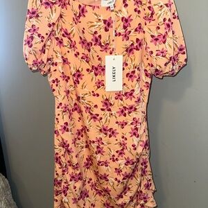 Likely Cara Draped Puff Sleeve Mini Dress